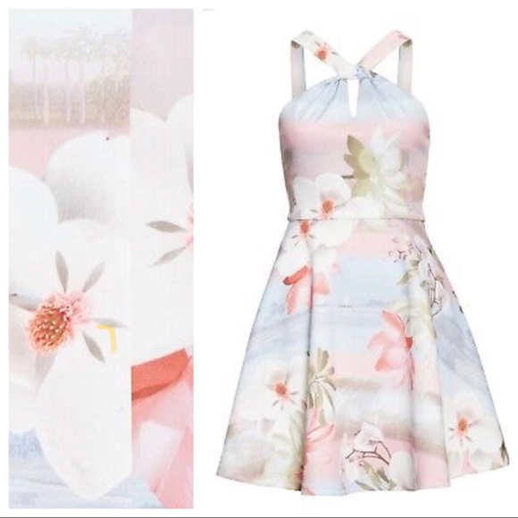 NWT TED BAKER 4 US 10 Umerta Floral Skater Mint Chocolate Chip Knot Dress - Picture 2 of 6